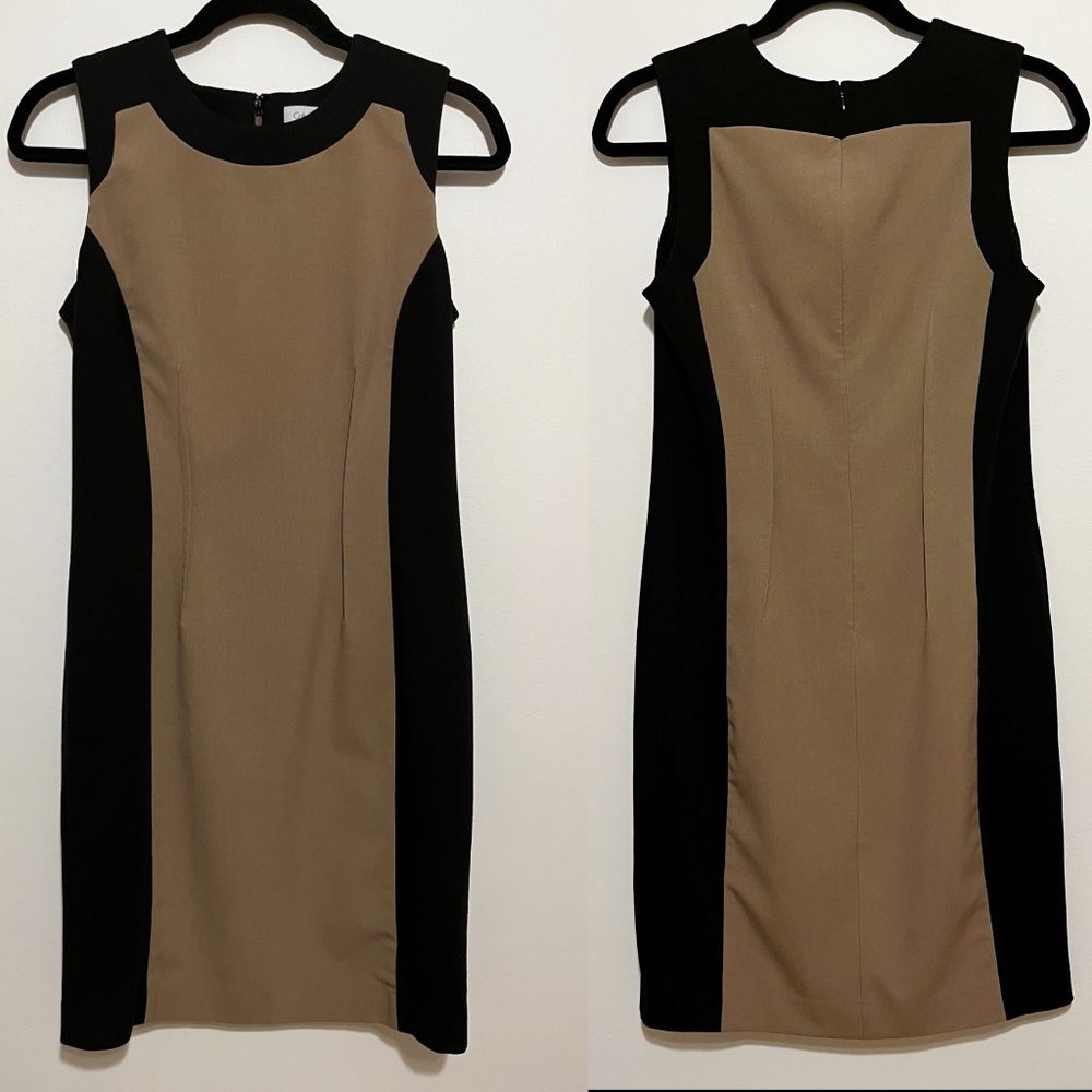 Calvin Klein Tan and Black Color Block Sheath Dress